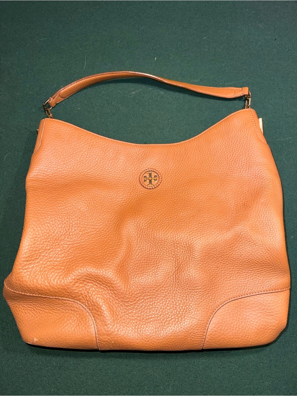 Tory Burch Pebbled Leather Shoulder Hobo in Cognac Tan